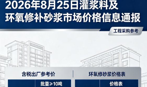 明山2026年8月25日灌浆料及环氧修补砂浆市场价格信息通报